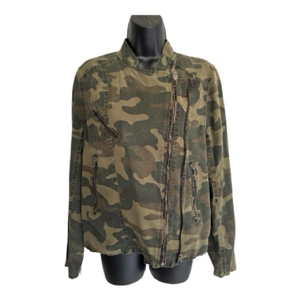 BLANKNYC On Duty Biker Motor Camo Zip-Front Utility Jacket - Olive Green Size M